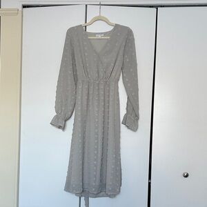 Baltic Born Light Gray Swiss Dot Long Sleeve Midi Dress